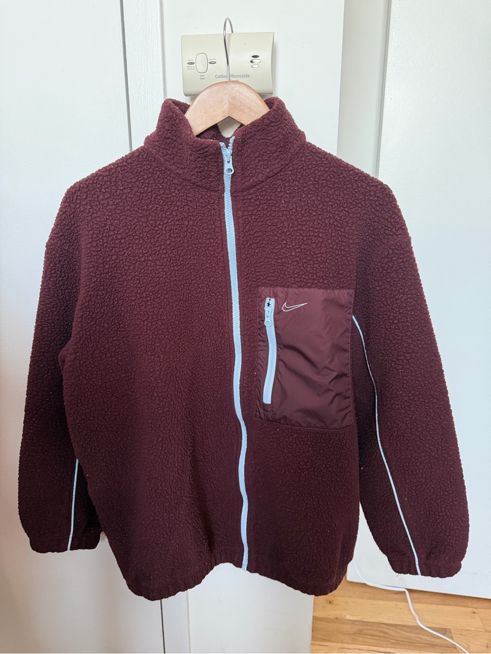 Nike Maroon Zip Sherpa Jacket with White Trim